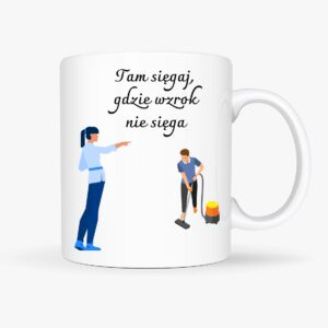 zabawny kubek do domu, kubek z humorem, prezent dla pary, kubek z grafiką sprzątanie żona vs mąż