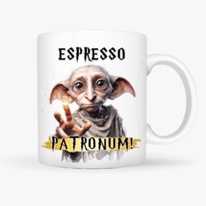 kubek harry potter espresso patronum, kubek dla fana harry potter, kubek z napisem kawa magia